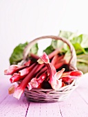 Fresh rhubarb in a basket