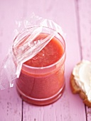 Rhubarb jam in a jam jar