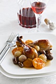 Chicken legs with chestnuts and apricots