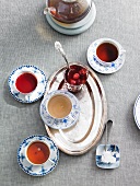 Various types of tea and tea cherries
