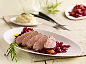 Duck breast with red cabbage