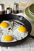 Fried eggs in a cast iron pan