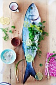 Seabream with herbs and lemon slices