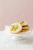 Pistachio Fennel Sugar Cookies on a Small Pedestal Dish