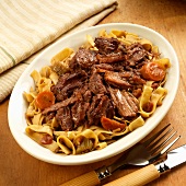 Roast Beef and Vegetables Over Noodles