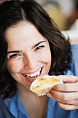 Woman Eating Bread With Honey