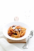 Penne with chorizo and olives