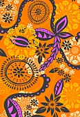 Orange and magenta graphic floral design (print)