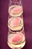 Strawberry sorbet in glasses of Prosecco