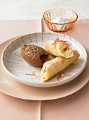 Chocolate mousse with banana spring rolls