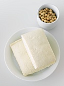 Blocks of Tofu on a White Plate