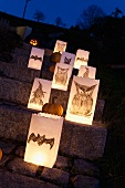 Halloween lanterns on steps in dark