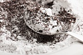A mixture of poppy seeds and icing sugar with a spoon