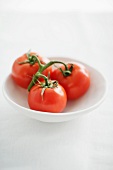 Three vine tomatoes in a bowl