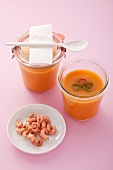 Cold sweet potato soup with North Sea prawns
