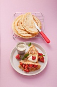 Plain crepes and crepes filled with honey creme fraiche