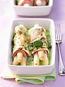 Asparagus and ham rolls au gratin