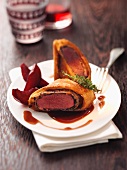 Saddle of venison wrapped in pastry