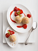 Vanilla and semolina dumplings with strawberry sauce