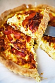 Bacon and onion quiche, sliced