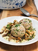 Bean dumplings with chanterelle mushroom sauce