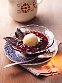 Red berry jelly with vanilla ice cream