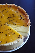 New York cheesecake with passion fruit glaze
