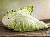 A halved pointed cabbage