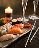 Sushi by candlelight with champagne