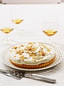 Salted banoffee tart with slivered almonds