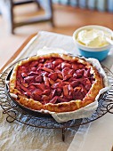 Rhubarb and strawberry cake