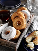 Baked Doughnuts in a Wooden Tray