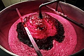 Fresh mash being stirred for making red wine