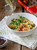 Fried egg rice with spring onions