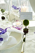 Gedeckter Hochzeitstisch mit witzigen Platzkärtchenhaltern im Botanik-Look