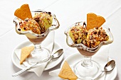 Pistachio ice cream sundaes with chocolate chips