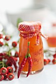 A jar of homemade rosehip chilli