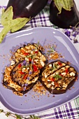 Grilled aubergines with spicy crumbs