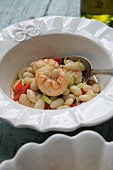 White beans with celery, peppers and prawns