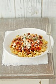 Shell pasta with a minced meat and chickpea ragout