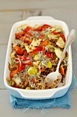 Vegetable bake with buckwheat and dill sauce
