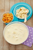 Milk soup with bananas and cornflakes