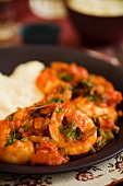 Shrimp in a Tomato Sauce with Chopped Parsley; Mashed Potatoes