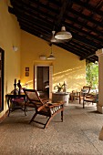 Paved veranda of home exterior in the Indian state of Goa
