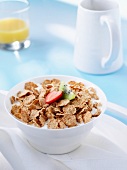 Bowl of Bran Flake Cereal with Milk