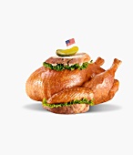 Turkey Sandwich; Whole Turkey Between Two Slices of Bread with a Pickle