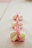 Marshmallows tied with ribbons