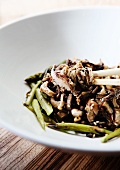 Warm Japanese Mushroom Salad with Sauteed Enoki and Shiitake Mushrooms and Asparagus