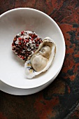 Frische Auster und Pfefferkörner mit grobem Meersalz