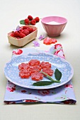 Flower-shaped sugared raspberries